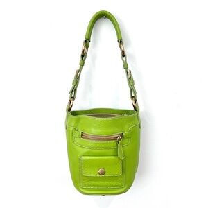 Prada Neon Lime Green Pebbled Leather Mini Bucket Bag